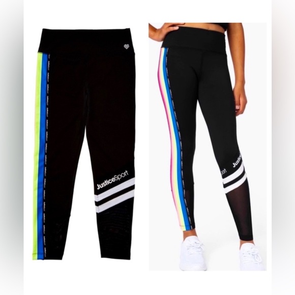 Justice sport rainbow stripe black leggings - size XL (16/18) - Picture 4 of 5